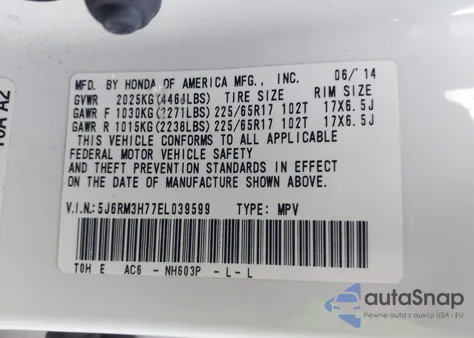 2014 Honda Cr-V Ex-L from USA, damaged, VIN 5J6RM3H77EL039599